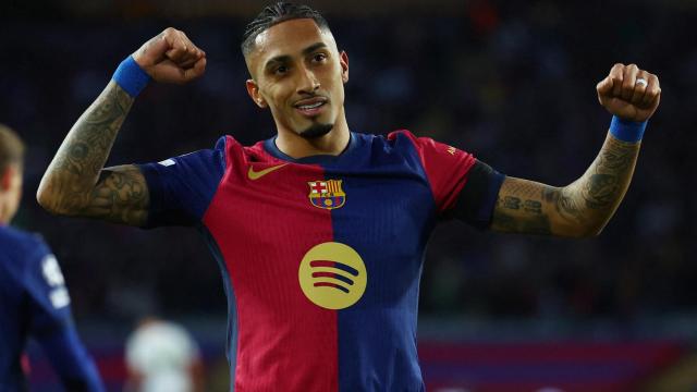 Rapninha celebra uno de sus goles ante el Benfica.