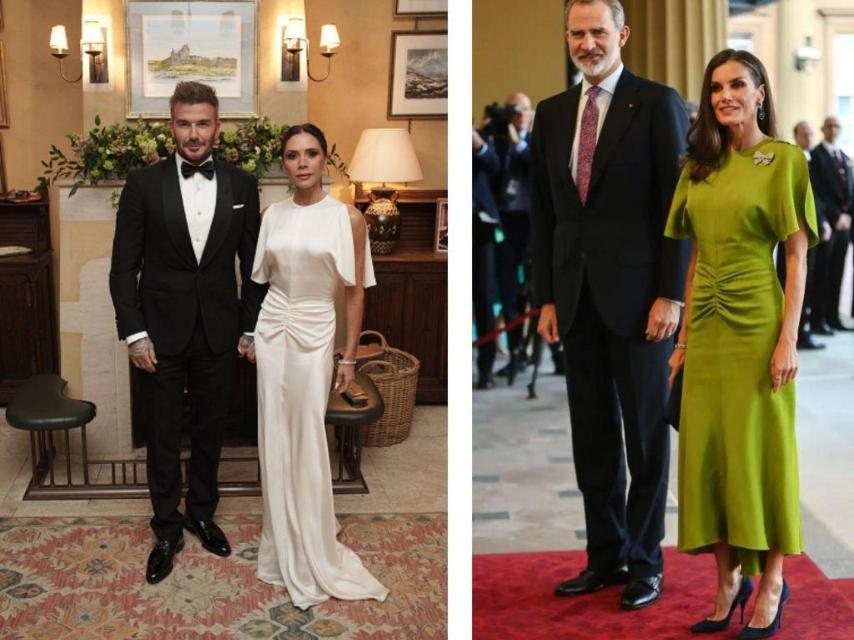 La diseñadora con la versión en blanco del ya mítico vestido verde de Letizia.