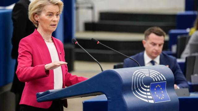 La presidenta Ursula von der Leyen, durante su discurso ante la Eurocámara este miércoles en Estrasburgo