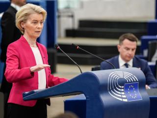 La presidenta Ursula von der Leyen, durante su discurso ante la Eurocámara este miércoles en Estrasburgo