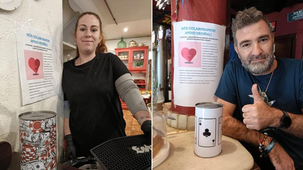 Dos de los comercios de Os Mallos, el Chaflán y la Casa da Collona, que colaboran recogiendo donativos para la familia.