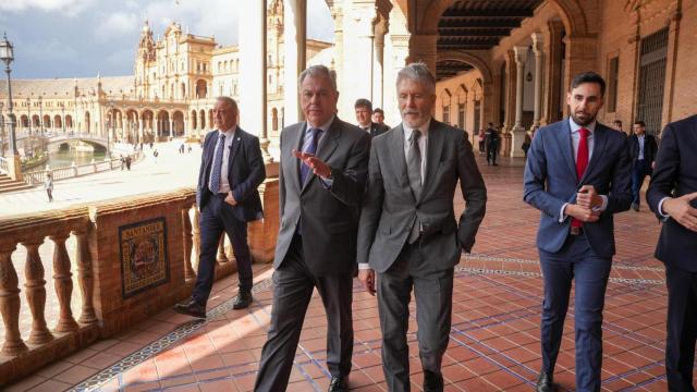 El ministro de Interior, Fernando Grande-Marlaska, y el alcalde de Sevilla, José Luis Sanz.