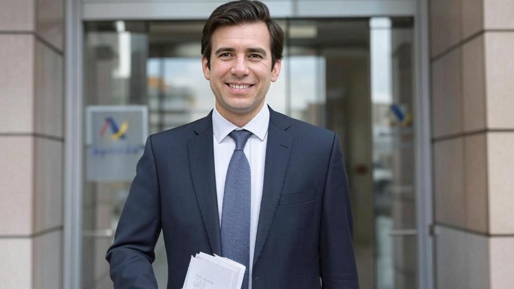 Hombre saliendo de Agencia Tributaria en una Imagen de archivo.