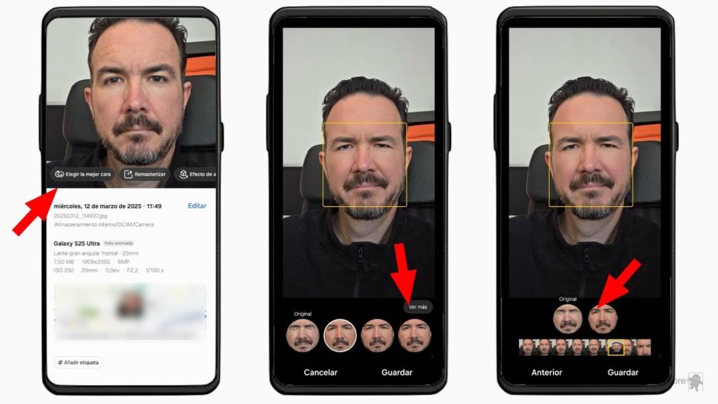 Eligiendo cara en la app de Galería