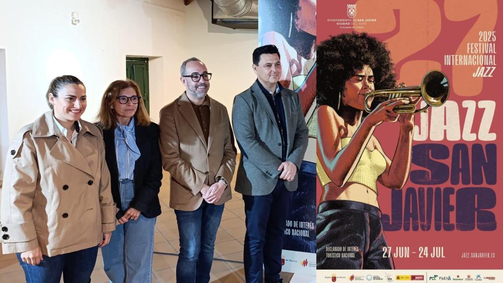 El acto de presentación del cartel de la 27 edición del Festival Internacional de Jazz de San Javier (completos a la derecha).
