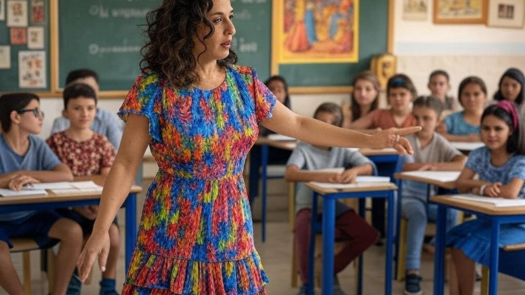 Imagen de archivo. Profesora dando clase.