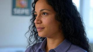 Mujer en la oficina de prestaciones del SEPE.