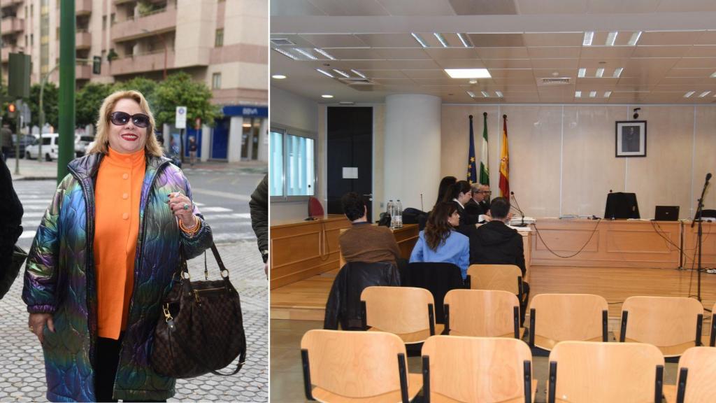 Carmina Barrios, madre de María León, que ha estado con ella en el juicio, en un fotomontaje de EL ESPAÑOL.
