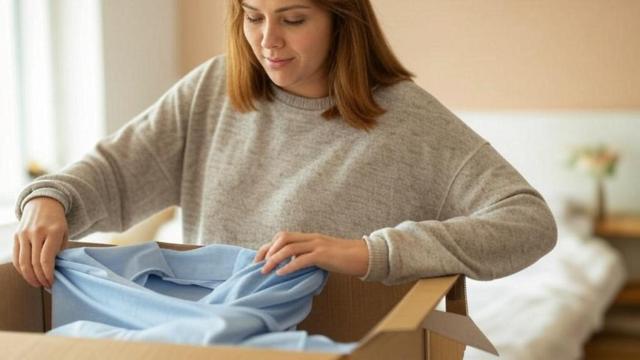 Mujer empaquetando su envío de Vinted.