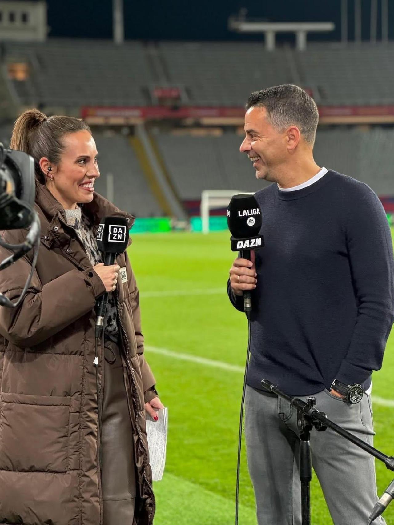 Sandra Díaz y Michel, el entrenador del Girona.