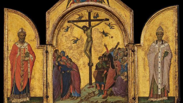 'Triptico de la Crucifixión, San Nicolás, San Clemente y el Redentor con ángeles ', 1311-18. Foto: Museum of Fine Arts, Boston, Massachusetts