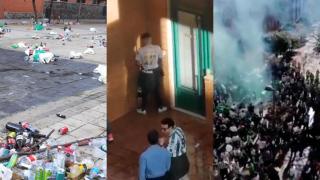 Los restos del botellón en la zona de Espartales, en Getafe Norte.