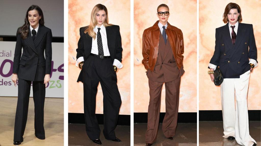 Famosas en el 'front row' de Saint Laurent y Letizia, todas con corbata.