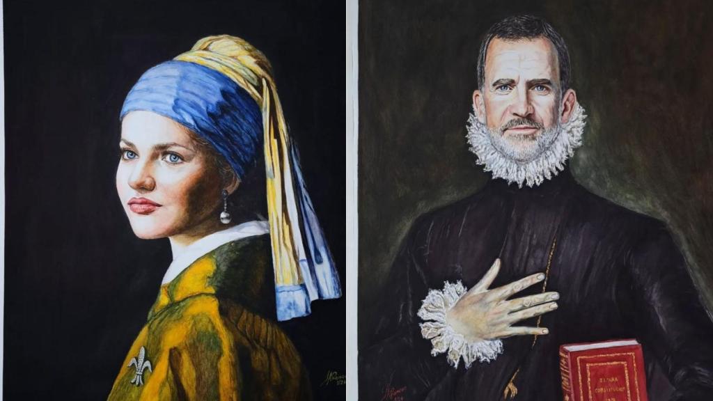 Leonor y el Rey, pintados por el mismo artista versionando grandes obras.