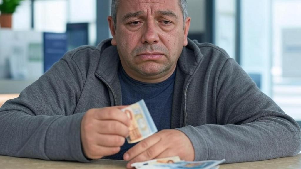 Hombre con billete de cinco euros.