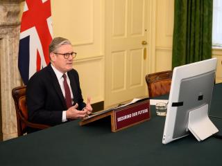 El primer ministro británico, Keir Starmer, en la cumbre telemática de la 'Coalición de Voluntarios'