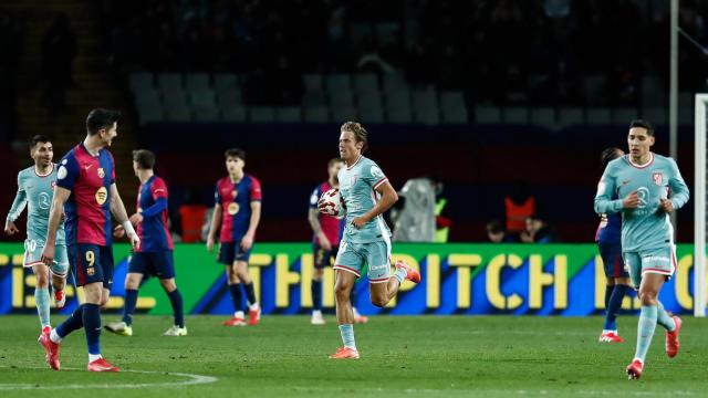 Marcos Llorente celebra el gol marcado al Barça en la ida de las semifinales de la Copa del Rey.