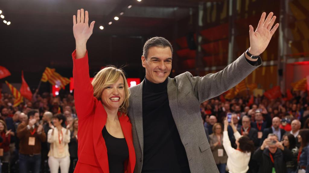 Pilar Alegría y Pedro Sánchez, durante el Congreso del PSOE Aragón