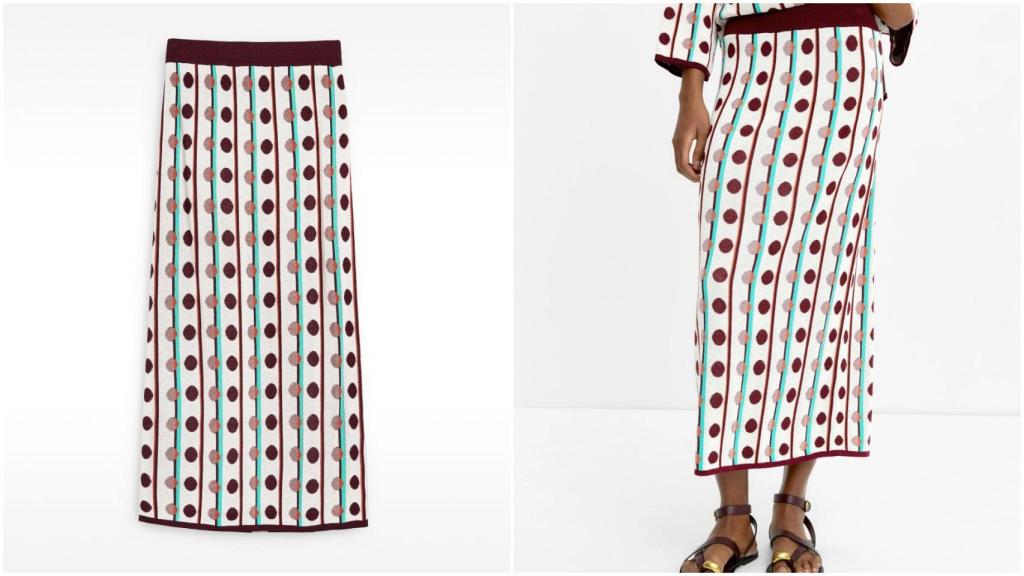 Falda midi de punto jacquard de lunares de Parfois. Ref: 233182