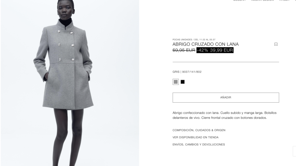 Abrigo cruzado con lana.