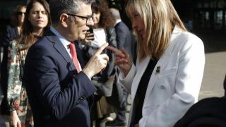 La presidenta del Poder Judicial, Isabel Perelló, y el ministro Félix Bolaños, el pasado 23 de enero en Barcelona./