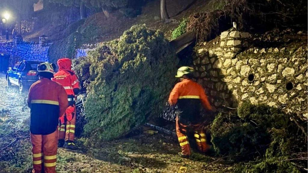 Los bomberos de Málaga, esta madrugada, actuando en la zona afectada.