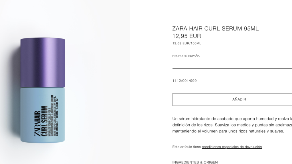 Zara hair curl sérum.