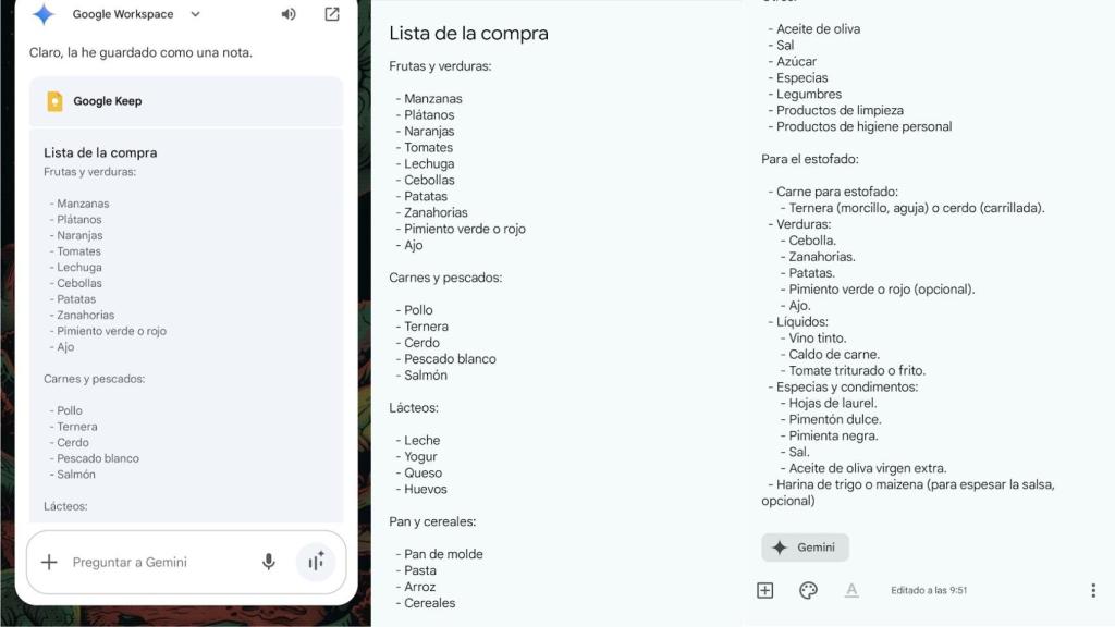 Lista de la compra en Gemini