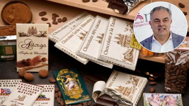 Imagen del Museo de Chocolate de Astorga junto a un primer plano del alcalde de la ciudad leonesa