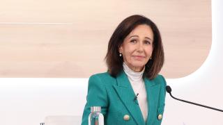 La presidenta del Banco Santander, Ana Botín, durante la presentación de los resultados de Banco Santander en su ejercicio de 2024, a 5 de febrero de 2025, en Boadilla del Monte, Madrid (España).