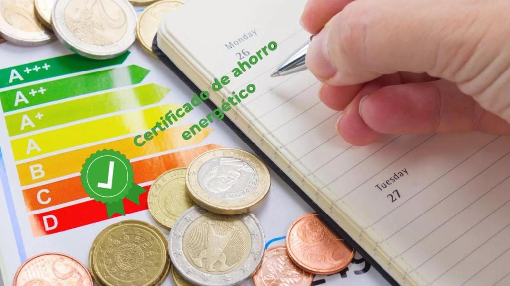 Fotomontaje para describir un Certificado de Eficiencia Energética (CAE)