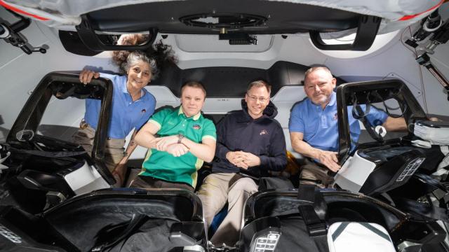 Los astronautas Sunita Williams, Aleksandr Gorbunov, Nick Hague y Butch Wilmore de izquierda a derecha