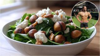 Collage de Fran junto a un plato con castañas.