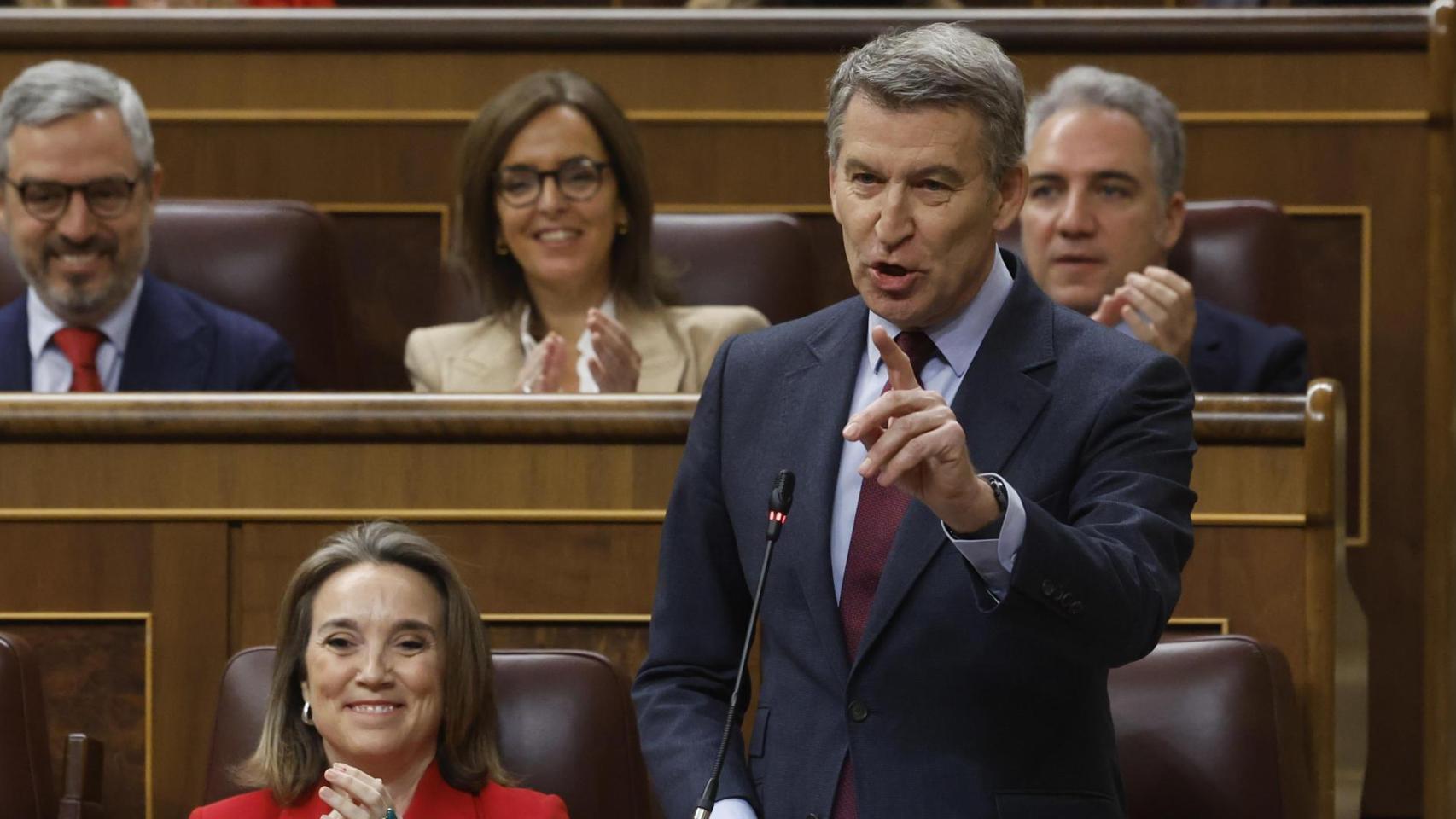 El líder del PP, Alberto Núñez Feijóo, este miércoles durante la sesión de control al Gobierno.
