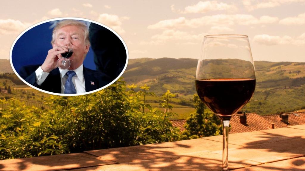 Imagen de archivo de una copa de vino y, en el círculo, Donald Trump (Reuters)
