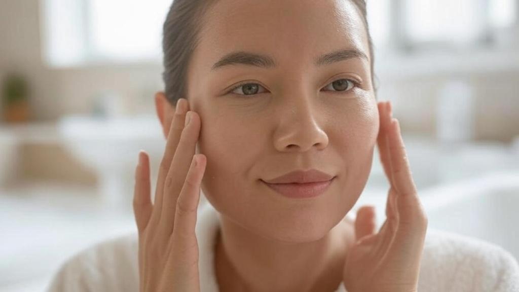 Imagen de archivo de una mujer cuidándose la cara.