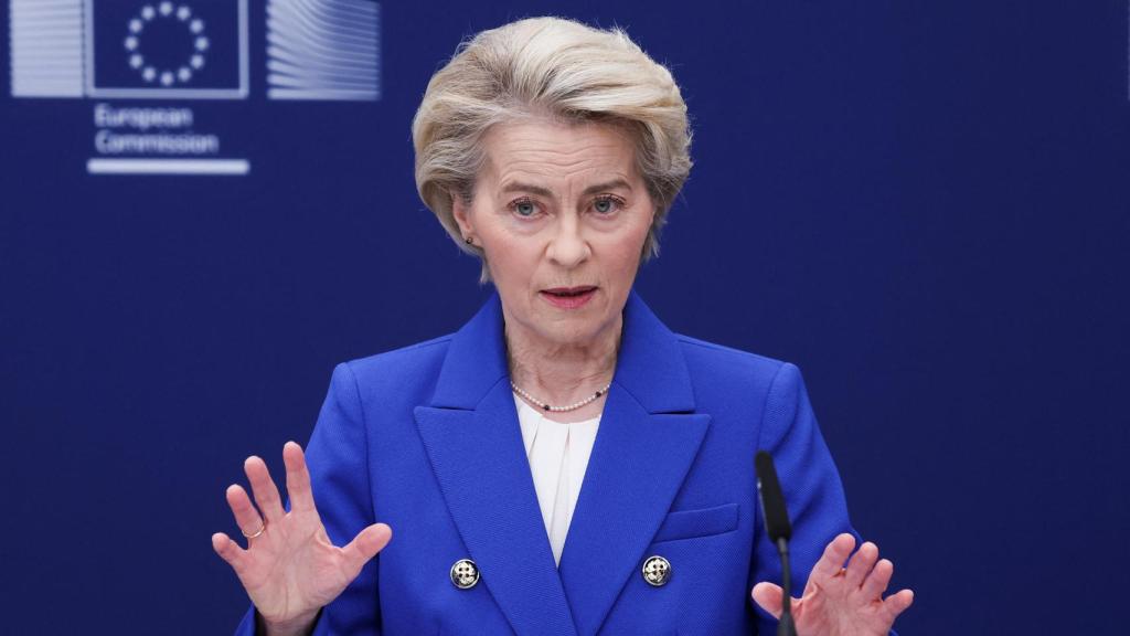La presidenta de la Comisión Europea, Ursula von der Leyen, durante una rueda de prensa en Bruselas.