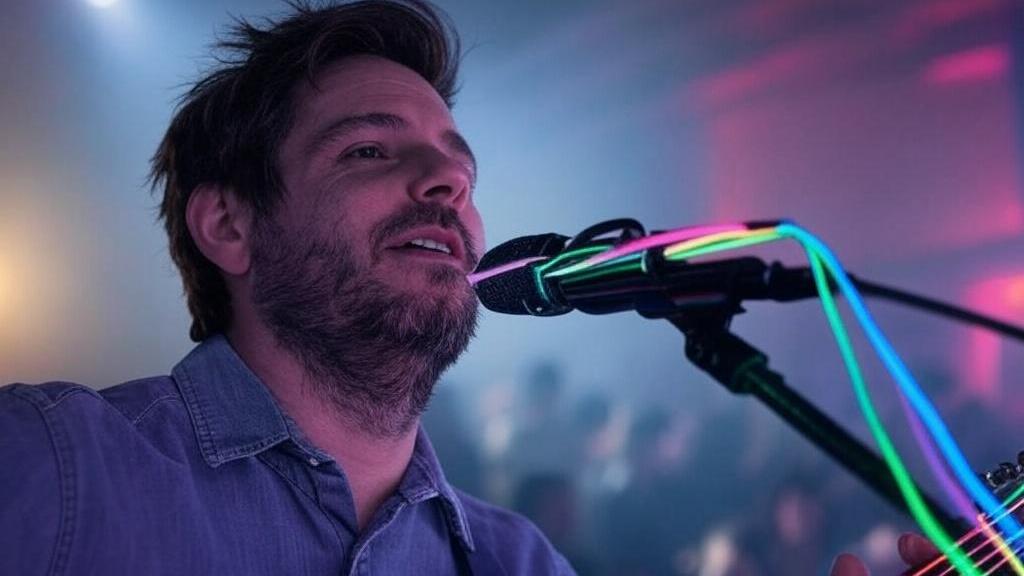 Imagen de archivo. Hombre cantando en un concierto.