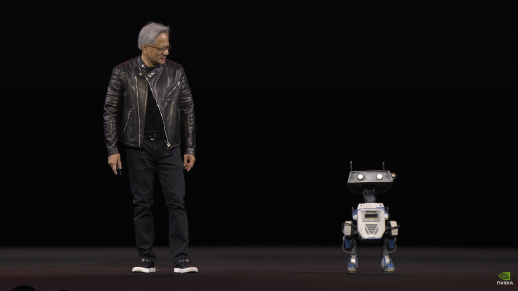 Jensen Huang, CEO de Nvidia con el robot Blue de Disney