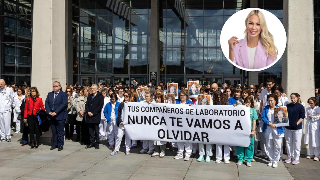 Imagen del homenaje a Andrea por parte de sus compañeros del UBU (Ricardo Ordóñez - Ical) y, en el círculo, Stefy, su hermana influencer que ha agradecido los homenajes (@stefybejarano111 - Instagram)