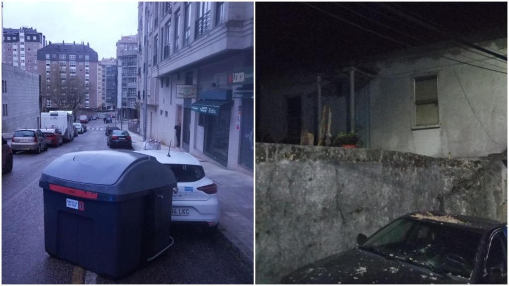 Árboles, muros y contenedores desplazados: El temporal provoca un reguero de incidencias en Vigo