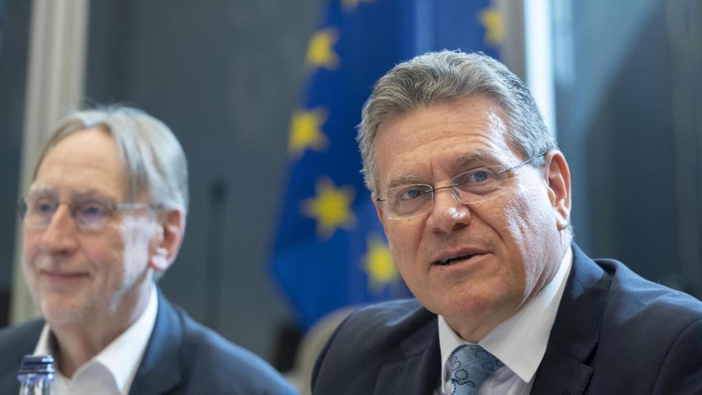 El comisario de Comercio, Maros Sefcovic, durante su comparecencia de este jueves en la Eurocámara