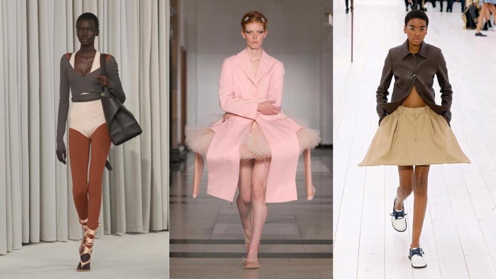 Siluetas de los desfiles de Ferragamo, Simone Rocha y Loewe.