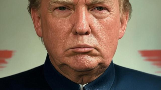 Donald Trump, con un traje Mao, en una ilustración creada con inteligencia artificial.