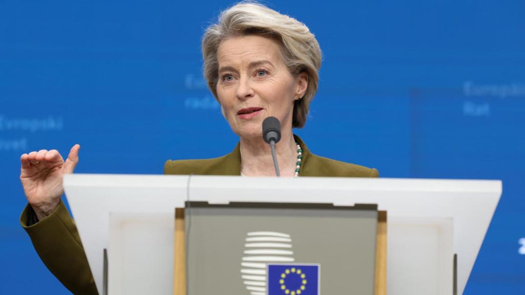 La presidenta de la Comisión, Ursula von der Leyen, durante su rueda de prensa de este jueves en Bruselas