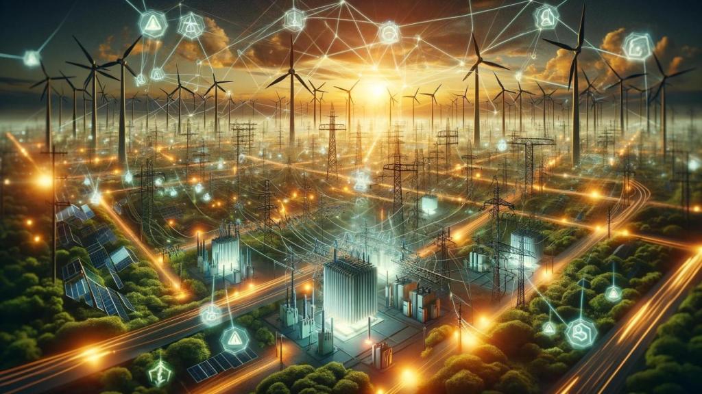 Fotomontaje de las infraestructuras de un sistema eléctrico.