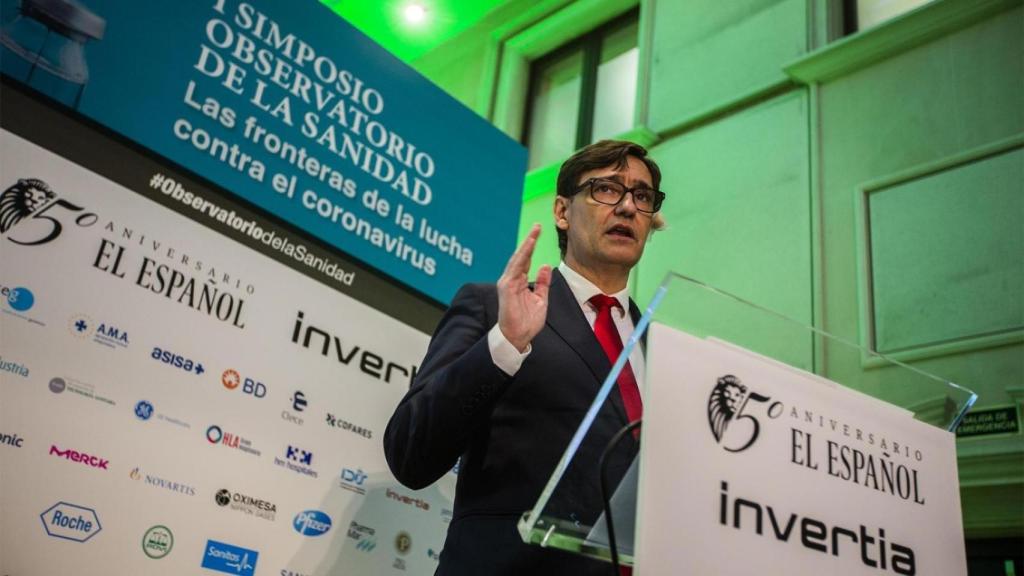 Salvador Illa, exministro de Sanidad y actual presidente de la Generalitat de Cataluña, durante el I Simposio del Observatorio de la Sanidad, celebrado en 2020.