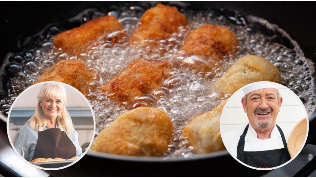 Montaje que muestra unas croquetas, junto a una abuela y Karlos Arguiñano.