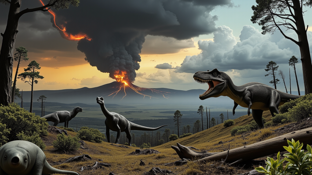 Ilustración creada con inteligencia artificial de la extinción masiva del Pérmico-Triásico.