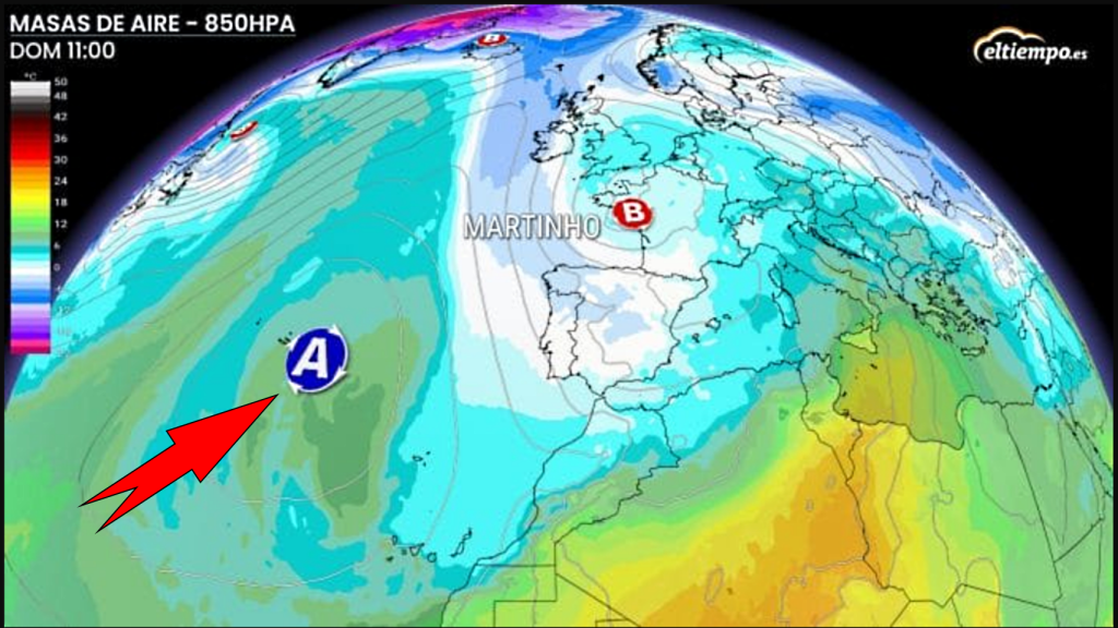 La situación del anticiclón de bloqueo que cortará el paso a las borrascas atlánticas. ElTiempo.es